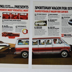 2-Seiter Auto Anzeige 1978 Dodge Sportsman Wagon (Chrysler Motor Company classic altes Foto Druck Werbebroschüre Händler Händler USA USA Van)