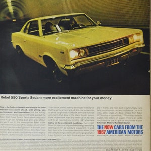 Grande pubblicità per auto 1967 AMC Rebel 550 Sports Sedan (American Motors Company, vecchia foto classica, pubblicità, brochure stampata, USA, Rambler 770 550)