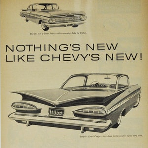 Auto Anzeige 1959 Chevovlet Impala Sport Coupé (general Motors Firma Klassiker altes Foto Werbebroschüre Plakat Teile USA Chevy Händler uns)