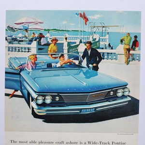 Grote autoadvertentie 1960 Pontiac Bonneville (GM General Motors Company klassieke oude fotoadvertentie onderdelen print brochure dealer dealer auto)