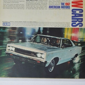Grande pubblicità per auto 1967 AMC Rebel (American Motors Company, pubblicità fotografica classica, vecchia, parti, brochure stampata, concessionario, auto, rambler, USA)