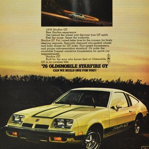 Annonce voiture 1976 Oldsmobile Starfire GT (general motors company classic old photo publicité brochure concessionnaire concessionnaire olds gm overdrive usa)