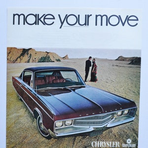 Grande pubblicità per auto Chrysler Newport del 1968 (azienda automobilistica, pubblicità fotografica classica, vecchia, parti, brochure stampata, concessionario, motore americano, Firebolt V8)