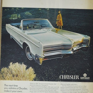 Grande pubblicità per auto Chrysler 300 decappottabile del 1968 (pubblicità fotografica classica di una vecchia azienda automobilistica, parti, brochure stampate, concessionario, motore americano, USA)