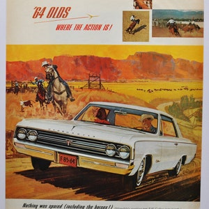 Grande pubblicità per auto 1964 Oldsmobile F-85 Cutlass (GM General Motors Company, pubblicità fotografica classica, parti, brochure stampata, Olds F85 USA)
