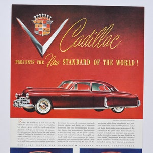 Grande pubblicità per auto 1948 Cadillac (azienda automobilistica classica vecchia foto pubblicità parti stampa brochure GM General Motors concessionario auto)