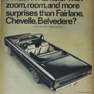 Grote autoadvertentie 1966 AMC Rambler Classic (American Motors Company klassieke oude fotoadvertentie onderdelen gedrukte brochure dealer VS automotor)