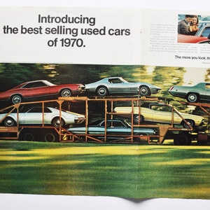2-seitige Auto-Werbung 1970 General Motors Produkte (motor company classic altes Fotodruck-Werbebroschüre Autohaus american auto)