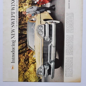 Grote autoadvertentie 1958 Dodge Swept-Wing (autobedrijf klassieke oude fotoadvertentie onderdelen gedrukte brochure dealer dealerschap Amerikaanse Sierra)