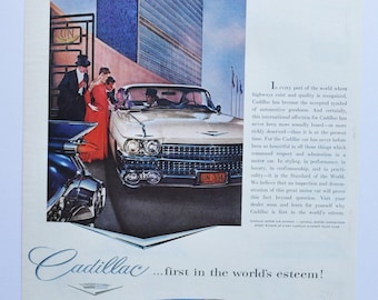 Large Car Ad 1959 Cadillac (motor company classic old photo advertisement parts print brochure GM General Motors dealer dealership Eldorado)