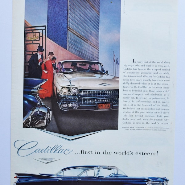 Grande voiture Annonce 1959 Cadillac (société automobile classique vieille publicité photo pièces imprimer brochure GM General Motors concessionnaire concessionnaire Eldorado)