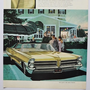 Grande pubblicità per auto Pontiac Bonneville del 1965 (GM General Motors Company, pubblicità fotografica classica d'epoca, parti, brochure stampate, concessionario, concessionaria auto)