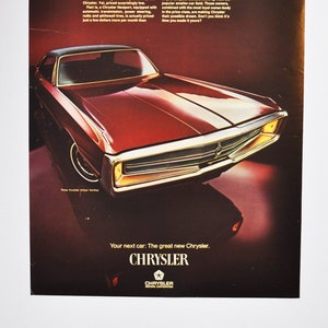 Grande pubblicità per auto del 1969 Chrysler 300 Three Hundred Hardtop (vecchia pubblicità fotografica classica della casa automobilistica, parti, brochure stampate, concessionario americano)