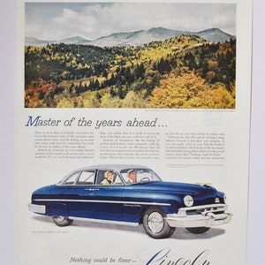 Grote autoadvertentie 1951 Lincoln Cosmopolitan Sedan (ford motor company klassieke oude fotoadvertentie onderdelen gedrukte brochure dealer amerika auto)