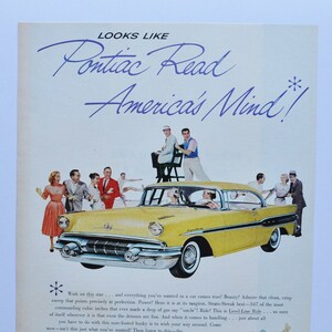 Grande pubblicità per auto Pontiac del 1957 (GM General Motors Company, pubblicità fotografica classica d'epoca, parti, brochure stampate, concessionario, concessionaria USA, auto America)