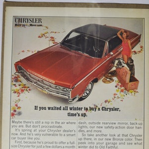 Pubblicità di un'auto di grandi dimensioni, Chrysler Newport Custom 2 porte Hardtop (pubblicità di vecchie foto classiche di una casa automobilistica, brochure di stampa di parti di ricambio, concessionario USA)