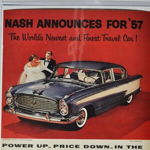 Grande pubblicità per auto 1957 Nash Ambassador V-8 (classica vecchia foto pubblicitaria parti brochure concessionario concessionario retrò brochure stampata automobile USA)