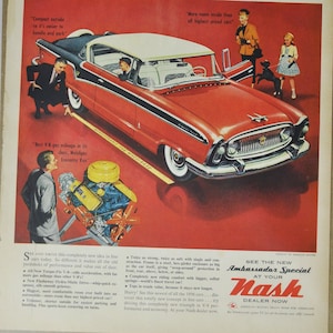 Grande pubblicità per auto 1957 Nash Ambassador Special (classica vecchia foto pubblicitaria parti brochure concessionario concessionario retrò brochure stampata automobile)