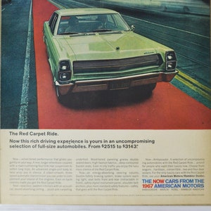 Grote autoadvertentie 1967 AMC-ambassadeur (American Motors Company klassieke oude fotoadvertentie onderdelen print brochure dealer dealerschap wandelaar VS)