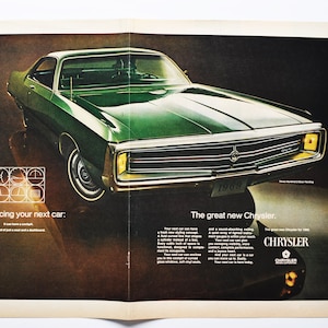2-seitige Auto-Werbung 1969 Chrysler 300 (Motor Company Classic altes Fotoreklame-Teiledruck-Broschüre Händler Autohaus Auto 2-Türer mit Hardtop)