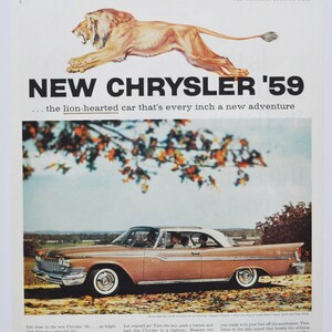 Grande pubblicità per auto Chrysler Windsor Hardtop del 1959 (vecchia pubblicità fotografica classica della casa automobilistica, parti, brochure stampata del concessionario auto 300 Newport)