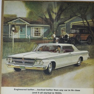 Grote autoadvertentie 1964 Chrysler 300 2-deurs hardtop (autobedrijf klassieke oude fotoadvertentie onderdelen gedrukte brochure dealer Amerikaanse motor VS)