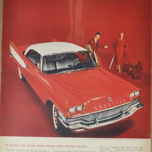 Grote autoadvertentie 1957 Chrysler Windsor 2-deurs hardtop (autobedrijf klassieke oude fotoadvertentie onderdelen gedrukte brochure dealer auto VS VS)