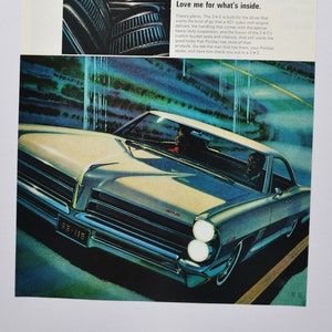 Grote autoadvertentie 1965 Pontiac 2+2 (GM General Motors Company klassieke oude fotoadvertentie onderdelen gedrukte brochure Tempest Custom LeMans auto)