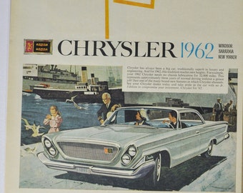 Large Car Ad 1962 Chrysler (motor company classic old photo advertisement parts print brochure dealer dealership american engine auto USA)