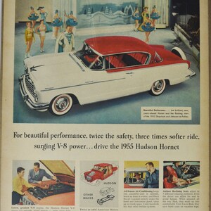 Grande pubblicità per auto 1955 Hudson Hornet (azienda automobilistica, vecchia foto classica, pubblicità, brochure stampata, concessionario classico, auto, automobile USA)