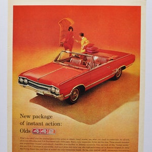Grote autoadvertentie 1965 Oldsmobile 4-4-2 (GM General Motors Company klassieke oude fotoadvertentie onderdelen gedrukte brochure dealer american olds 442)