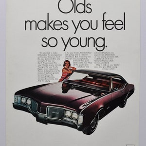 Grande pubblicità per auto 1968 Oldsmobile Delmont 88 (GM General Motors Company, pubblicità fotografica classica, vecchia, parti, brochure stampata, rivenditore americano)