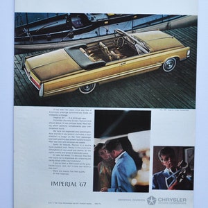Grote autoadvertentie 1967 Chrysler Imperial (autobedrijf klassieke oude fotoadvertentie onderdelen gedrukte brochure dealer Amerikaanse kroon cabriolet)
