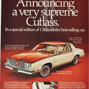 Auto-Werbung 1978 Oldsmobile Cutlass Supreme (allgemeine Motor-Firma Klassiker altes Foto Werbebroschüre Autohaus Olds Rocket USA)