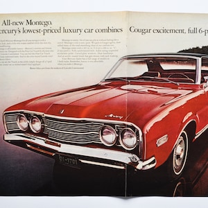 2-seitige Auto-Werbung 1968 Merkur Montego (ford motor company classic altes Fotodruck-Werbebroschüre Händlerauto usa-Amerikaner)