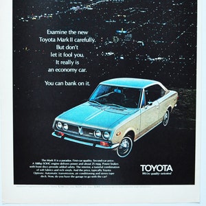 Grande pubblicità per auto 1971 Toyota Mark II 2 (auto di lusso, classica, vecchia foto, pubblicità, brochure, ricambi, sport, retrò, concessionario, Giappone)