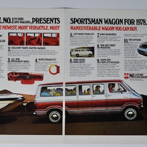 2-Seiter Auto Anzeige 1978 Dodge Sportsman Wagon (Chrysler Motor Company classic altes Foto Druck Werbebroschüre Händler Händler USA USA Van)