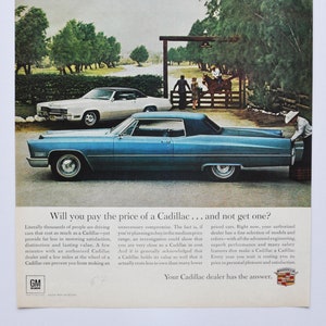 Grote autoadvertentie Cadillac 1967 (autobedrijf klassieke oude fotoadvertentie onderdelen gedrukte brochure GM General Motors dealer dealer auto)