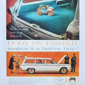 Grande pubblicità per auto Chevrolet Corvair 700 Lakewood Station Wagon del 1961, carrozzeria Fisher (stampa pubblicitaria fotografica classica della GM General Motors Company)