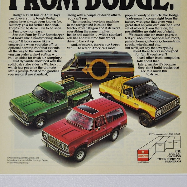 Car Ad 1978 Dodge Lineup (motor company classic old photo advertisement parts print brochure dealer dealership america chrysler motors USA)