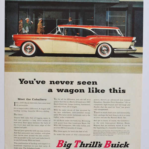 Large Car Ad 1957 Buick Century Wagon (general motors company GM old classic photo advertisement parts print brochure Century Special auto)