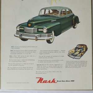 Grande pubblicità per auto 1948 Nash (classica vecchia foto pubblicitaria parti brochure concessionario concessionaria retrò brochure stampata rivista automobile auto USA)