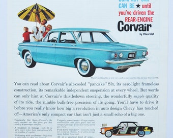 Large Car Ad 1960 Chevrolet Corvair (GM general motors company classic old photo advertisement parts print brochure dealer dealership auto)