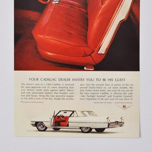 Annonce pour une voiture Cadillac de 1964 (General Motors Company GM vieille photo classique publicité de pièces détachées brochure rétro sports custom concessionnaire concessionnaire auto)