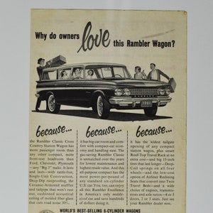 Annonce pour une voiture AMC Rambler Classic Cross Country Station Wagon de 1961 (brochure imprimée de pièces de rechange pour pièces détachées de American Motors Company)