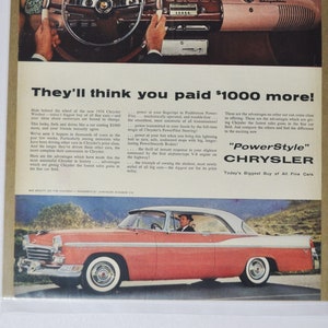 Grande pubblicità per auto 1956 Chrysler Windsor V-8 Powerstyle (azienda automobilistica classica vecchia foto pubblicità parti stampa brochure concessionario auto USA US)