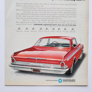 Pubblicità di un'auto di grandi dimensioni del 1964 Chrysler 300 Hardtop (vecchia foto pubblicitaria di una società di motori, brochure stampata di ricambi, concessionario di motori americani)