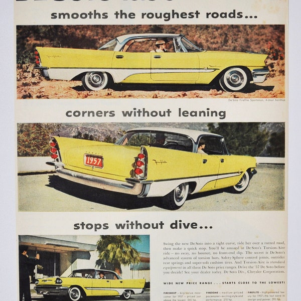 Large Car Ad 1957 DeSoto Fireflite (motor company classic old photo advertisement print brochure retro dealer dealership automobile de soto)
