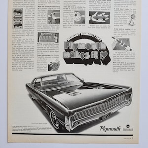 Grande pubblicità per auto 1970 Plymouth Fury (azienda automobilistica Chrysler vecchia pubblicità fotografica classica parti brochure stampata Belvedere Barracuda Valiant)