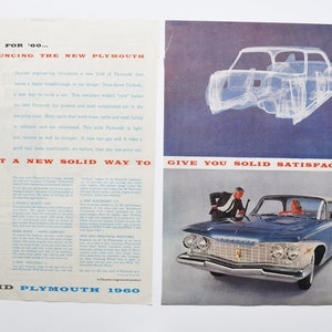 2-seitige Auto-Werbung 1960 Plymouth (Chrysler Motor Company Classic altes Foto Werbung-Teiledruck-Broschüre Händler Sonoramic 30-D V8 Auto USA)